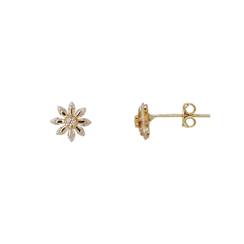 bohemian earrings for women-CZ Marquise Petals Flower Stud Earrings (14K)