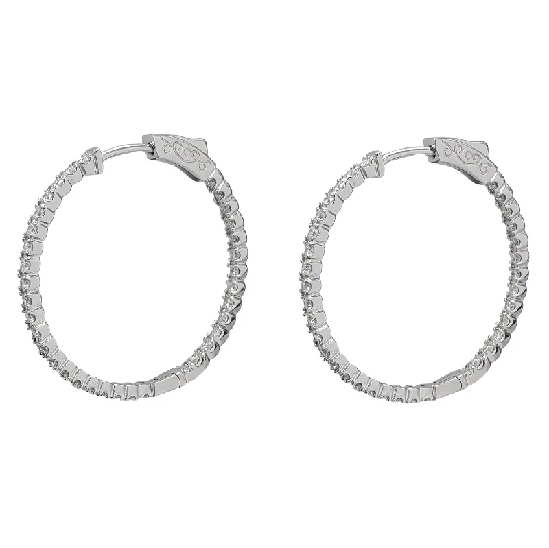 stacked earrings for women-Diamond Inside-Out Hoop Earrings (14K)