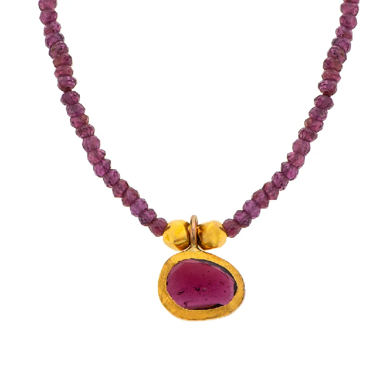 silver necklaces for women-Nava Zahavi Yellow Gold Garnet drop Necklace