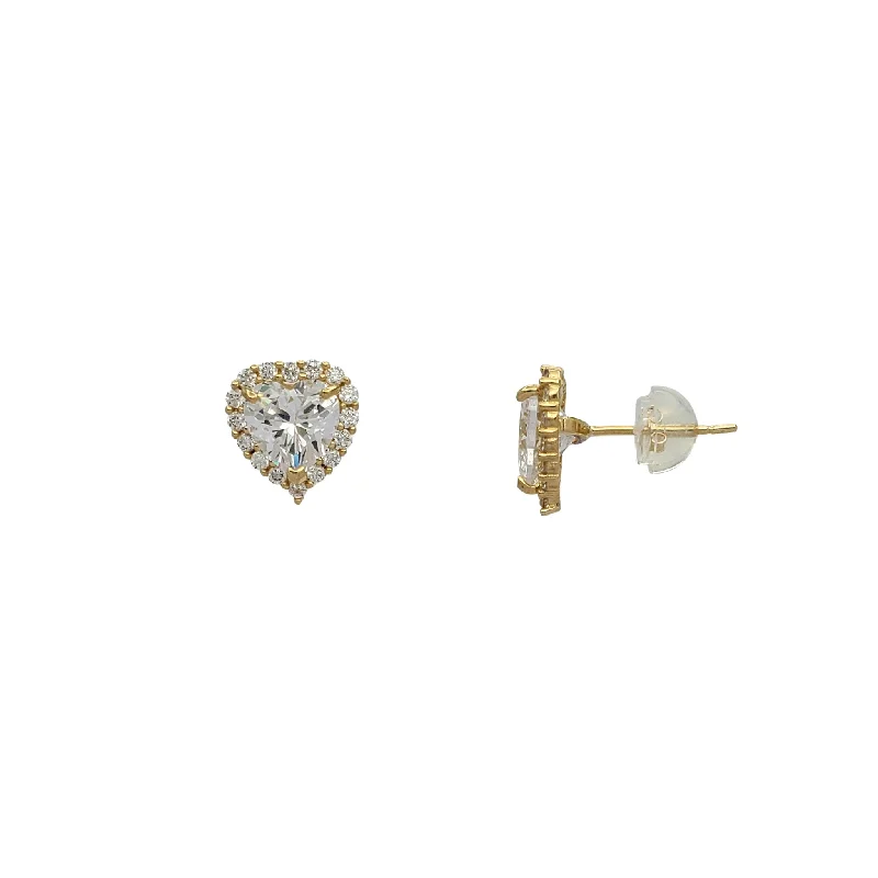 matching earrings for women-Zirconia Halo Heart-Shape Stud Earrings (14K)