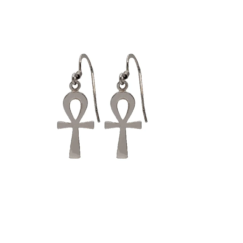 silver drop earrings for women-Cross Fish Hook (Silver)