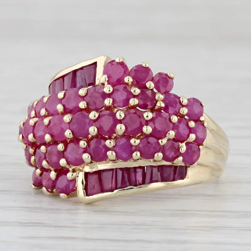 custom gemstone engagement rings for women-4ctw Ruby Cluster Ring 10k Yellow Gold Size 8.25 Cocktail