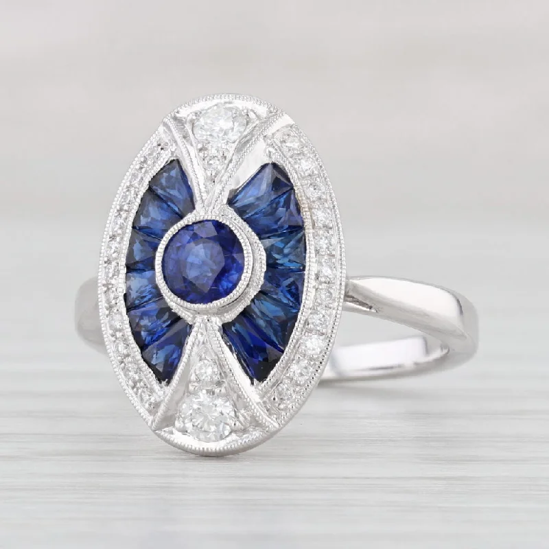 vintage-inspired engagement rings for women-New Beverley K 1.50ctw Blue Sapphire Diamond Halo Ring 14k White Gold Size 7.25