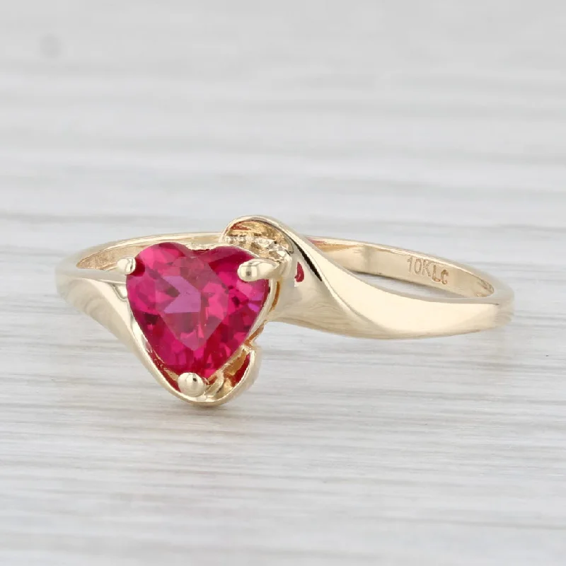 custom gemstone engagement rings for women-0.70ct Lab Created Ruby Heart Ring 10k Yellow Gold Bypass Size 8