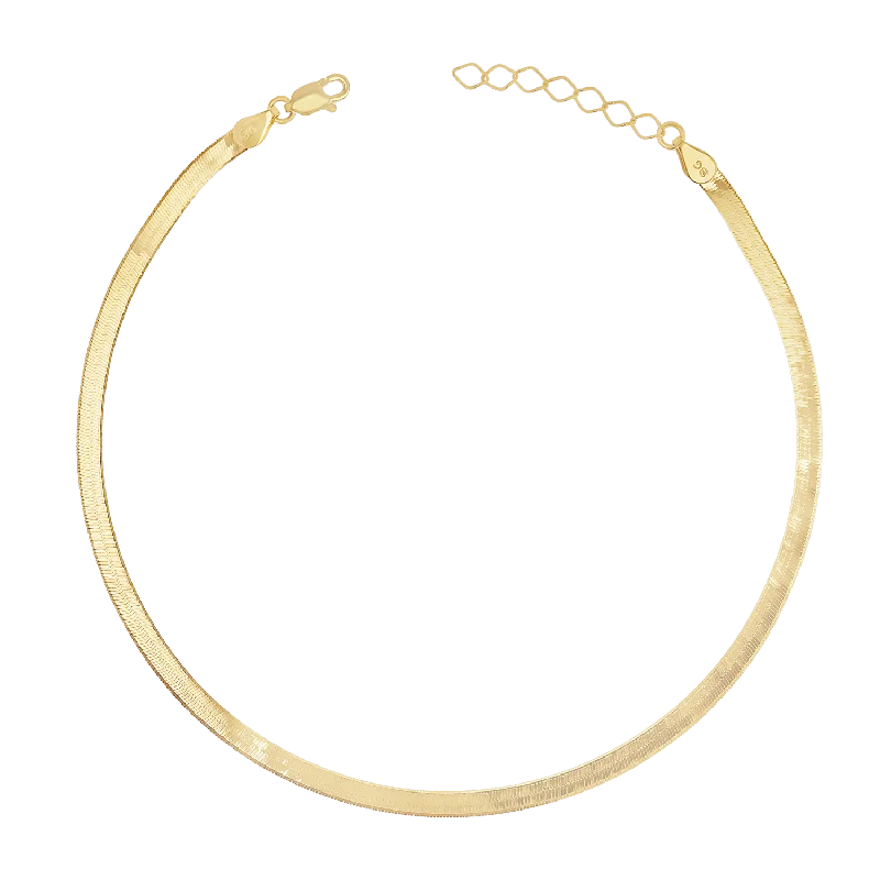 elegant chain anklets for women-14K Gold Thin Herringbone Anklet 3mm