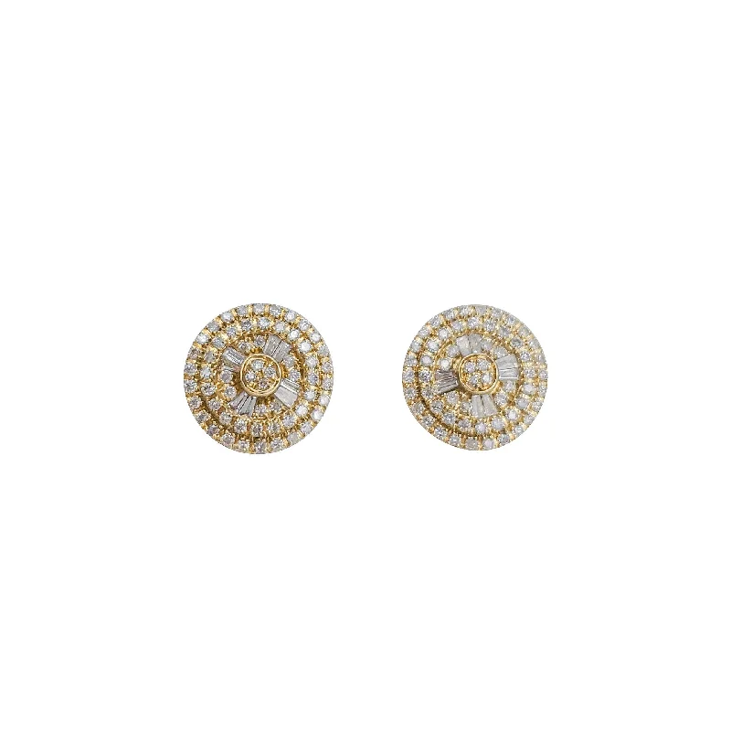 drop earrings for women-Diamond Baguette Cut Roulette Stud Earring (14K)