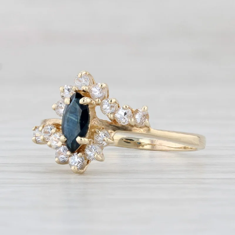 halo diamond engagement rings for women-0.90ctw Marquise Blue Sapphire Ring 10k Gold Lab Created White Sapphire Sz 7.25