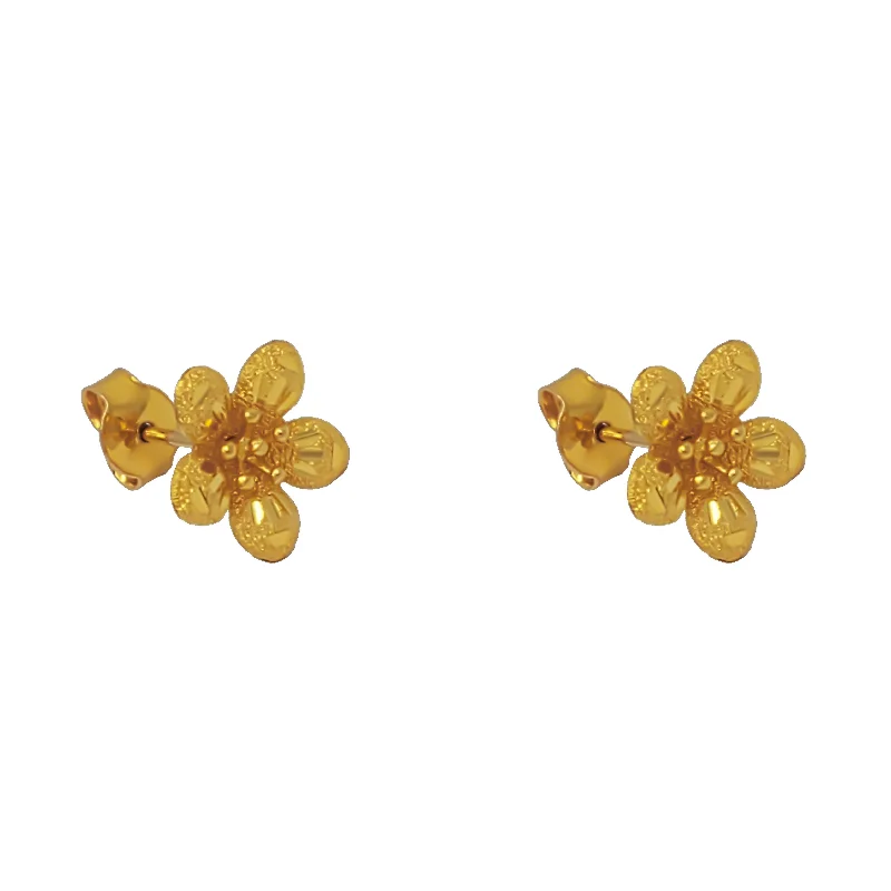 custom earrings for women-Glitter Textured Diamond Cut Jasmine Flower Stud Earring (24K)