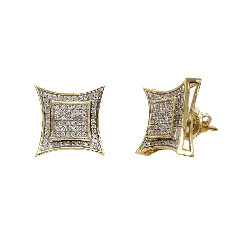 matching earrings for women-Diamond Iced-Out Concave Square Stud Earrings (10K)