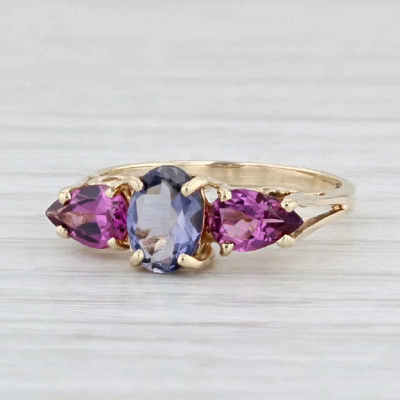 contemporary engagement rings for women-1.34ctw Iolite Garnet Ring 10k Yellow Gold Size 5 Cathedral Band