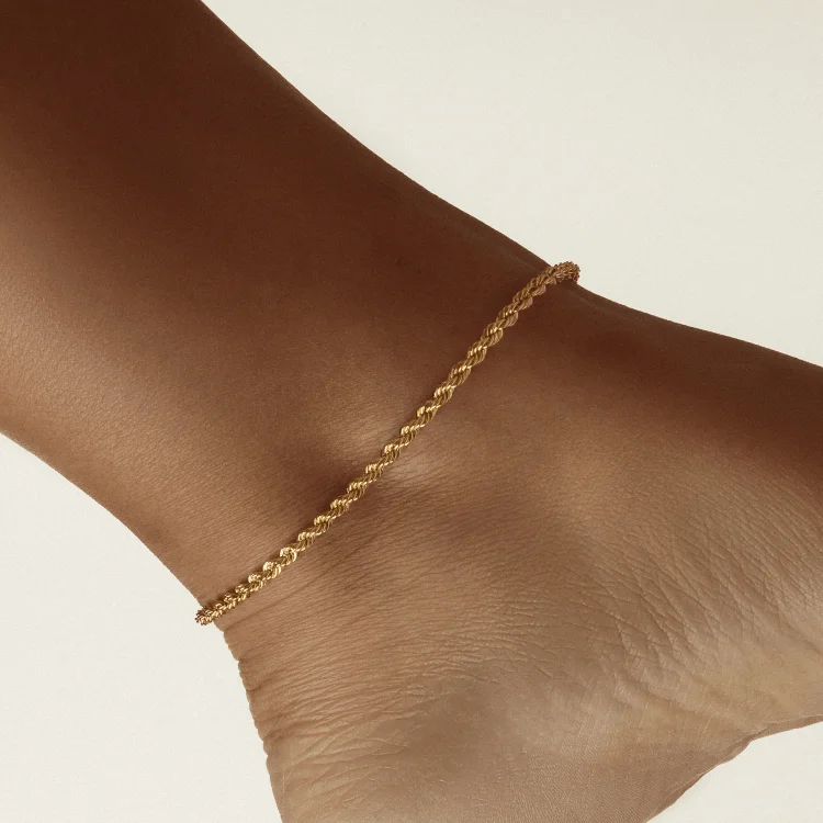 ankle bracelets for women-Real Gold Solid Thick Rope Chain Anklet 4 MM 2603 (28 C.M) A1325