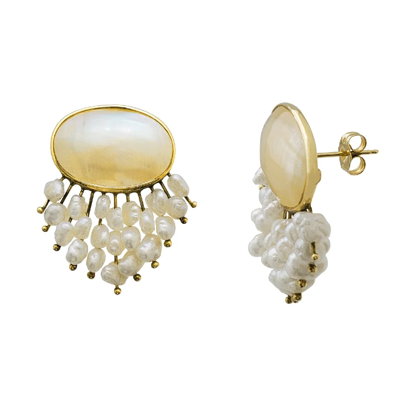 gold hoop earrings for women-Drop Down Bush Pearl Earrings (14K)