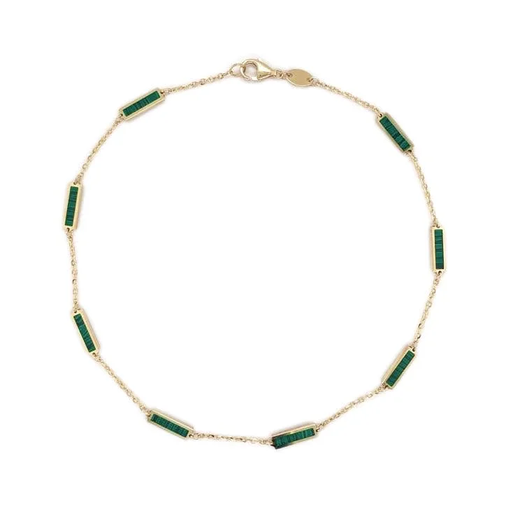 dainty anklets for women-14k Gold Malachite Bar Station Anklet