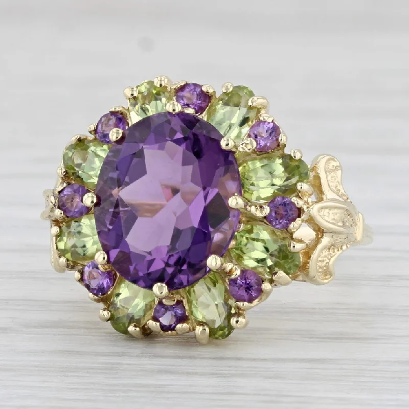 unique custom engagement rings for women-6.70ctw Amethyst Peridot Cocktail Ring 10k Yellow Gold Size 7.75