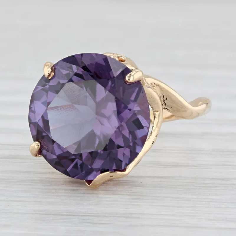 round diamond engagement rings for women-Lab Created Star Sapphire Ring 14k Yellow Gold 14ct Round Purple Solitaire