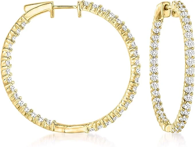 choker earrings for women-Diamond  Hoop Earrings (14K)