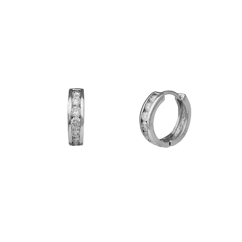 cubic zirconia earrings for women-Diamond Channel-Set Huggie Earrings (14K)