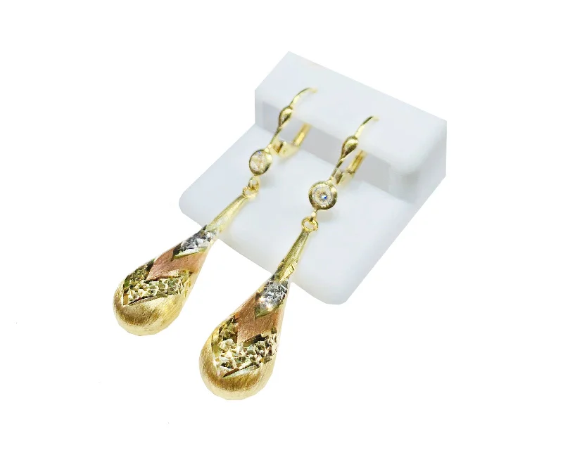 bridal stud earrings for women-Tri-color Drop Earrings (14K).