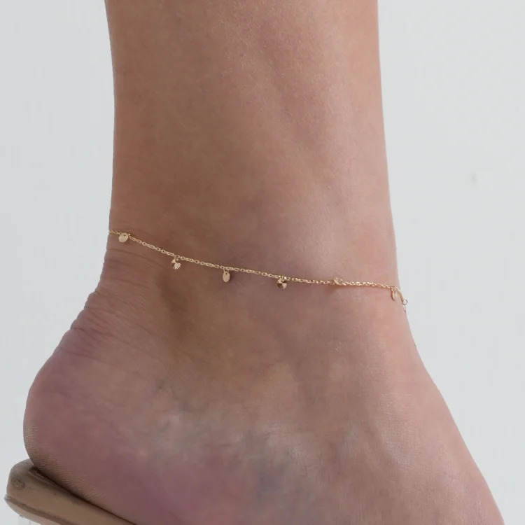 trendy anklets for women-Real Gold Dangler Round Charms Adjustable Size Anklet 7881 (25 C.M) A1331