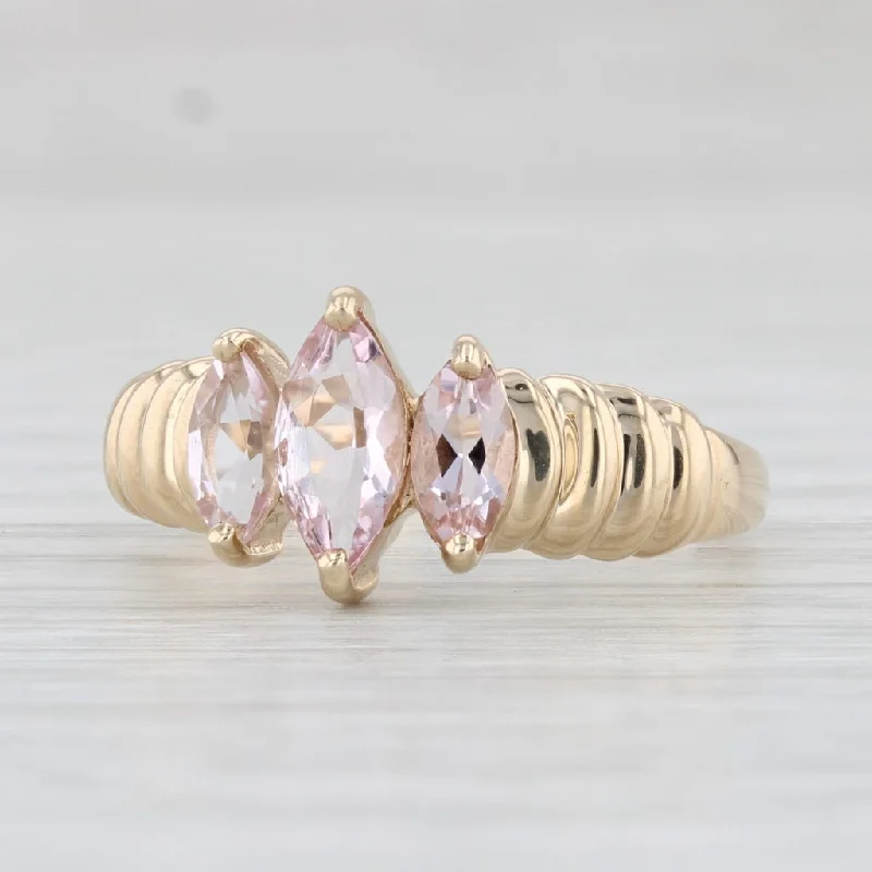 diamond ring sets for women-0.92ctw Marquise Morganite 3-Stone Ring 10k Yellow Gold Size 7