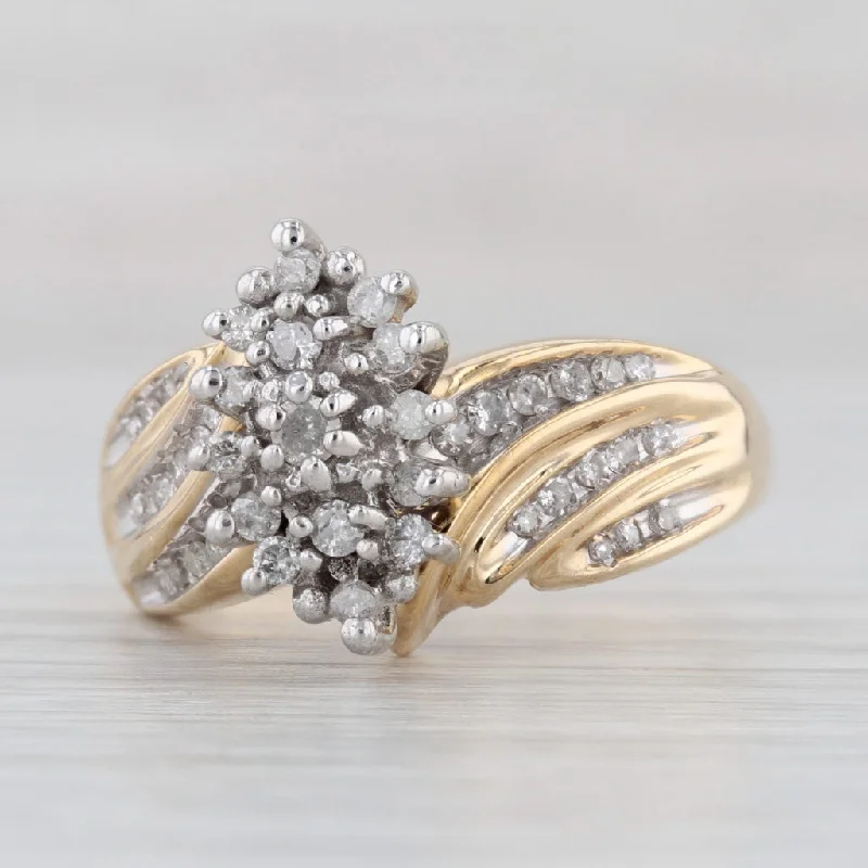 vintage-inspired halo engagement rings for women-0.40ctw Diamond Cluster Ring 10k Yellow Gold Size 9.25 Cocktail