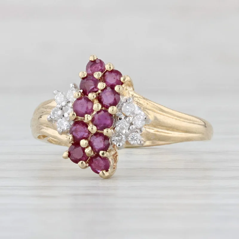 engagement rings with gemstones for women-0.82ctw Ruby Diamond Cluster Ring 10k Yellow Gold Size 9