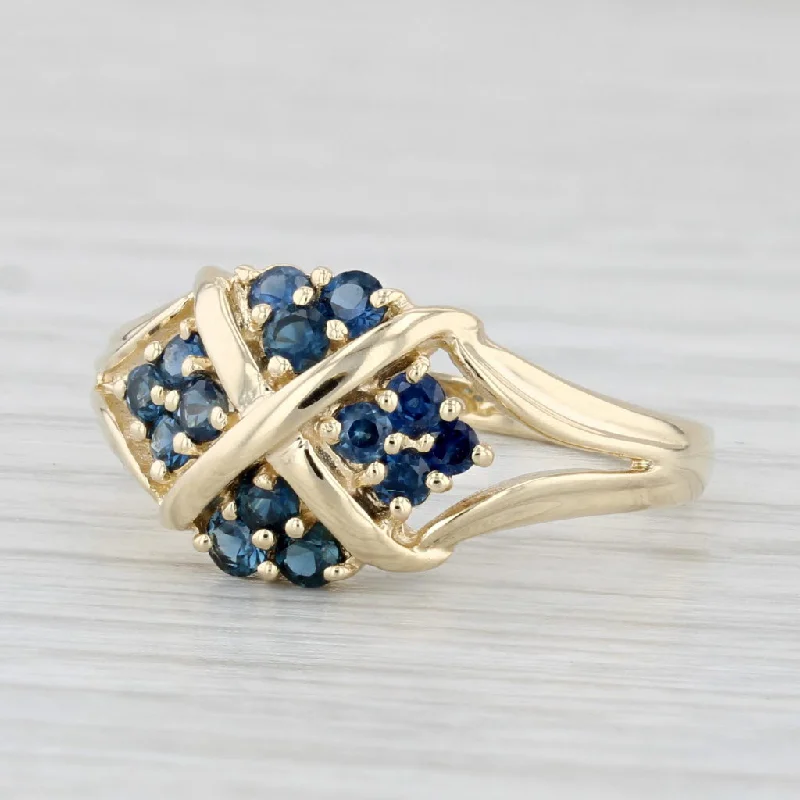 heart-shaped engagement rings for women-0.70ctw Blue Sapphire Flower Cluster Ring 14k Yellow Gold Size 8.25