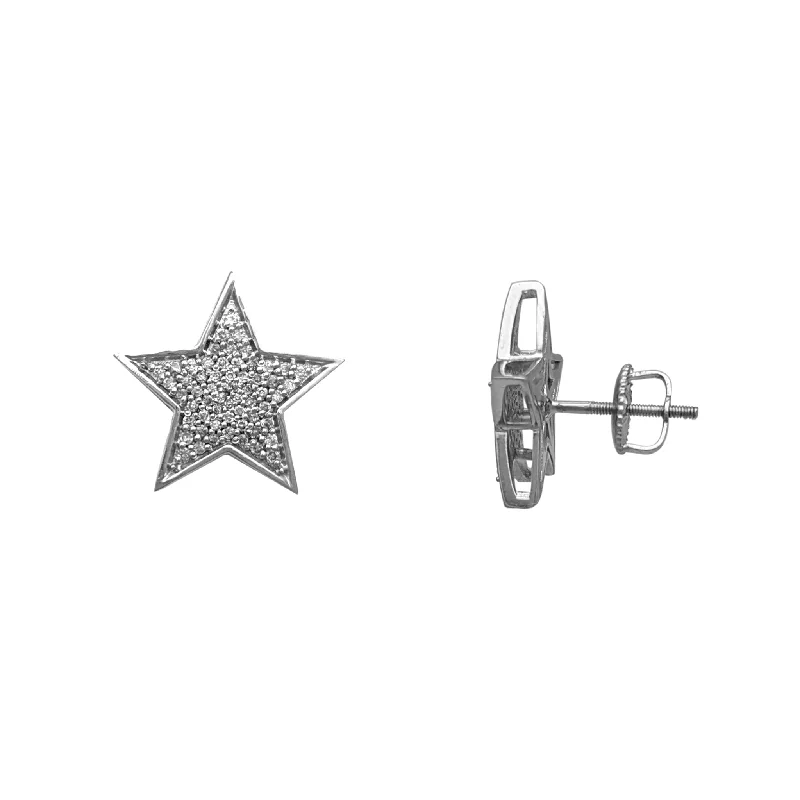 luxury diamond earrings for women-Diamond Pave Star Stud Earrings (14K)