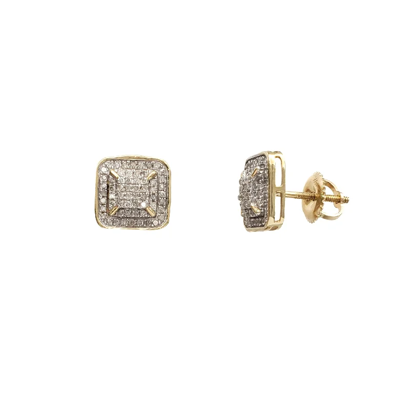 sterling silver drop earrings for women-Diamond Iced-Out Bezel Square Stud Earrings (10K)