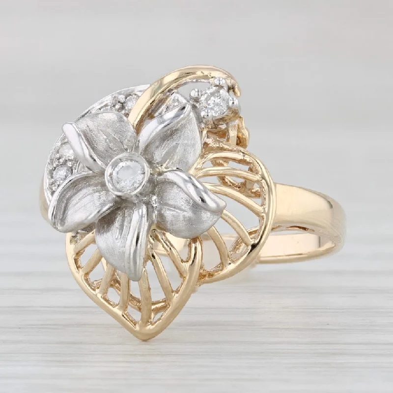 princess-cut engagement rings for women-0.11ctw Diamond Flower Ring 14k White Yellow Gold Size 7.5