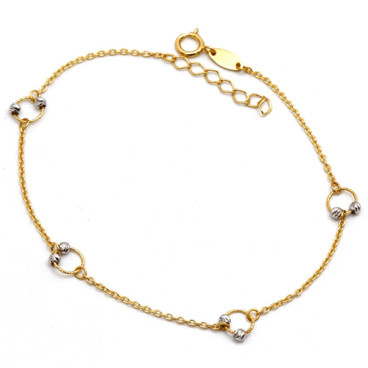 sterling silver anklets for women-Real Gold 2 Color Ball Ring Adjustable Size Anklet 3130 A1332