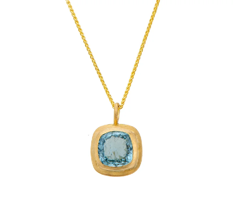 diamond heart necklaces for women-Nava Zahavi Yellow Gold Blue Topaz Pendant Necklace