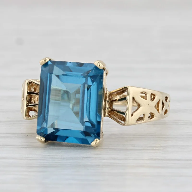 anniversary engagement rings for women-4.05ct London Blue Topaz Emerald Cut Solitaire Ring 10k Yellow Gold Size 5