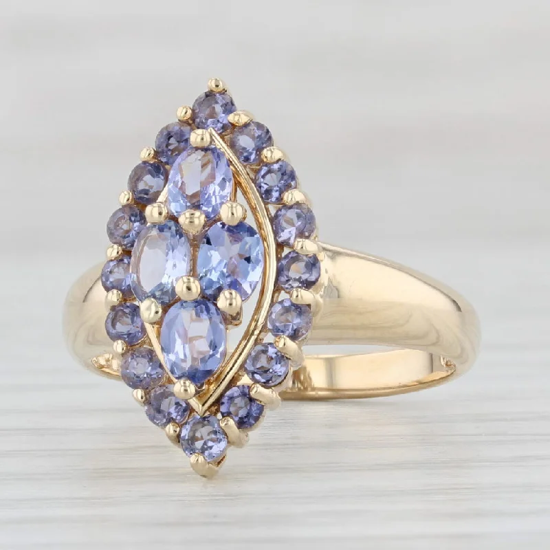 cushion diamond engagement rings for women-1.35ctw Marquise Tanzanite Cluster Ring 10k Yellow Gold Size 7