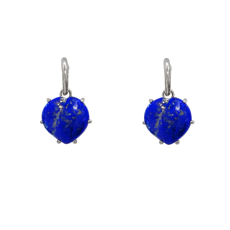 simple earrings for women-Lapis Lazuli Heart Hanging Earrings (Silver)