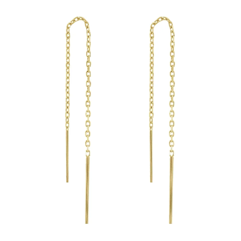 chic gold earrings for women-Cable Chain Ear Threads Dangle Drop Earrings (14K)