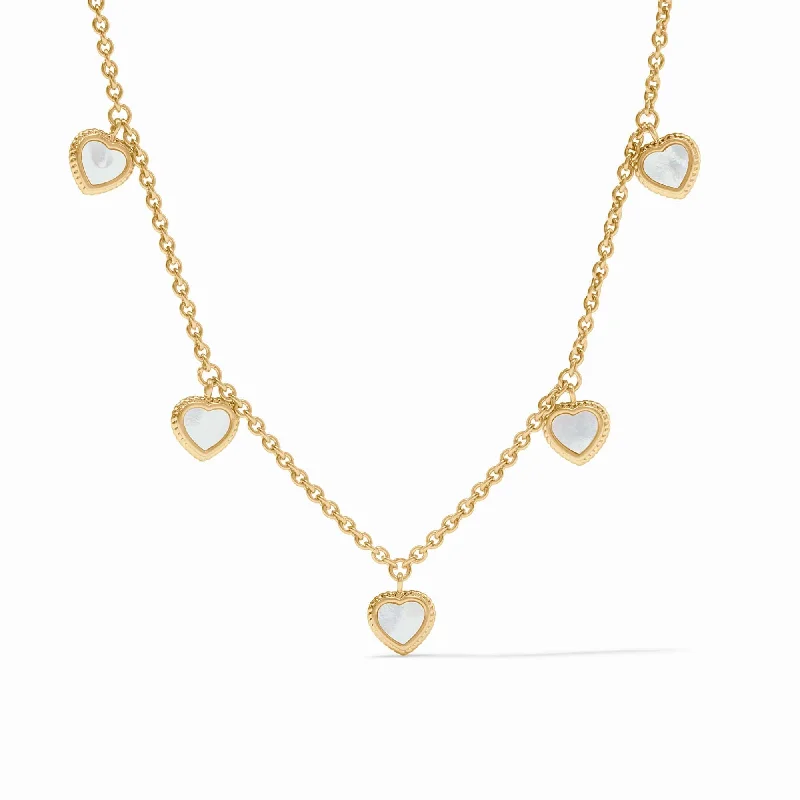 vintage necklaces for women-Heart Pearl Delicate Charm Necklace