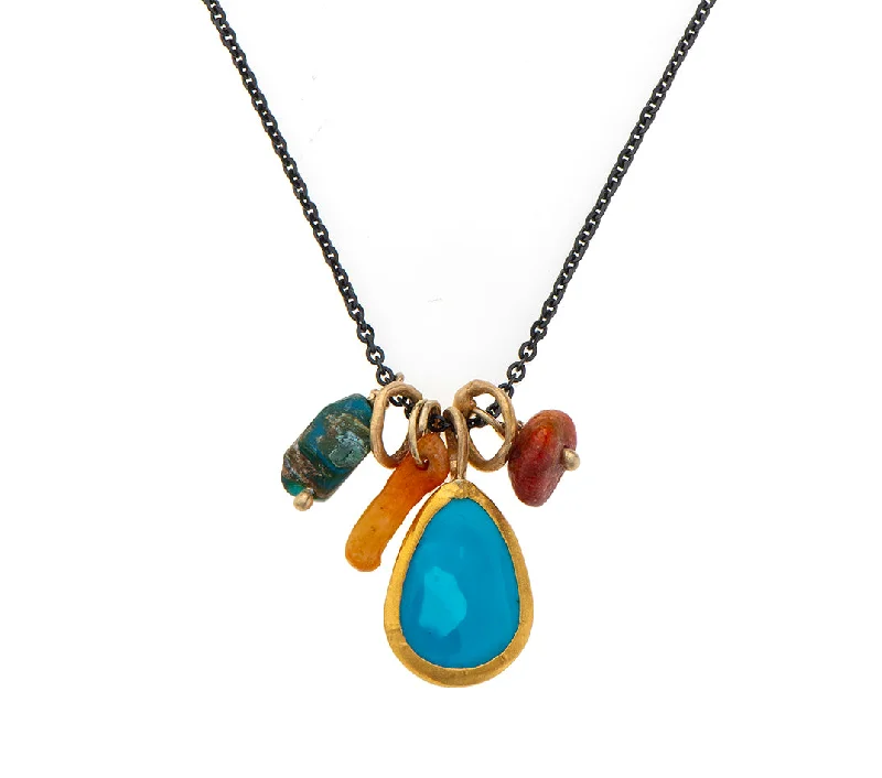 matching couple necklaces for women-Nava Zahavi Yellow Gold Turquoise and Coral Necklace