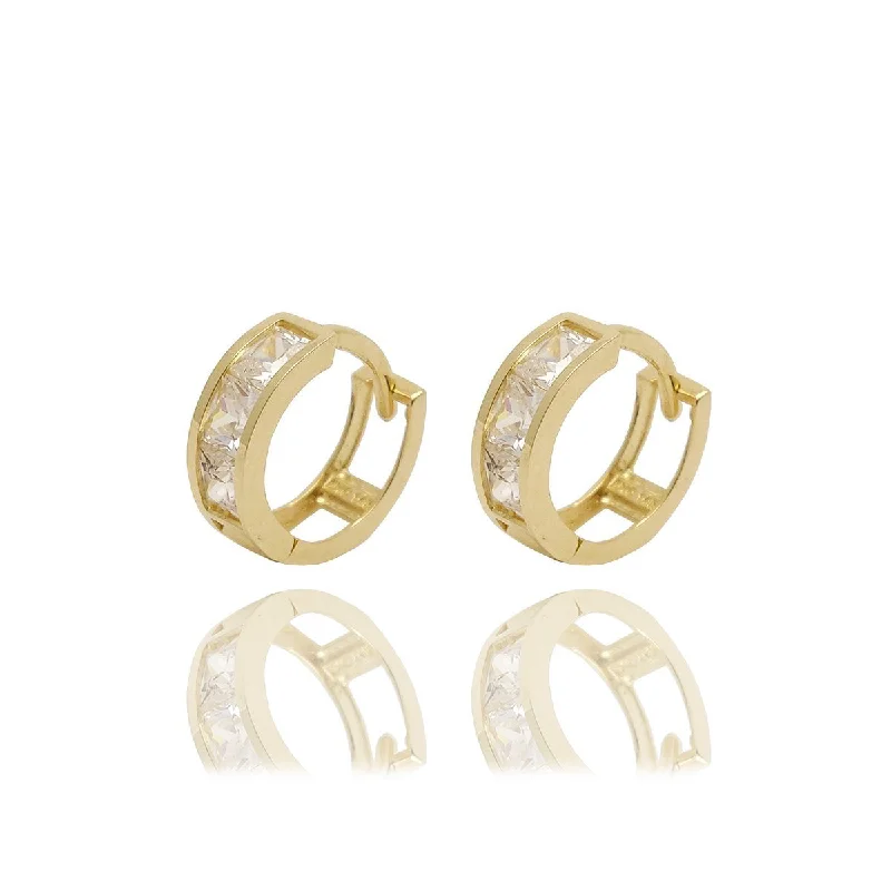 pearl earrings for women-Princess Cut CZ Huggie Earrings (14K).