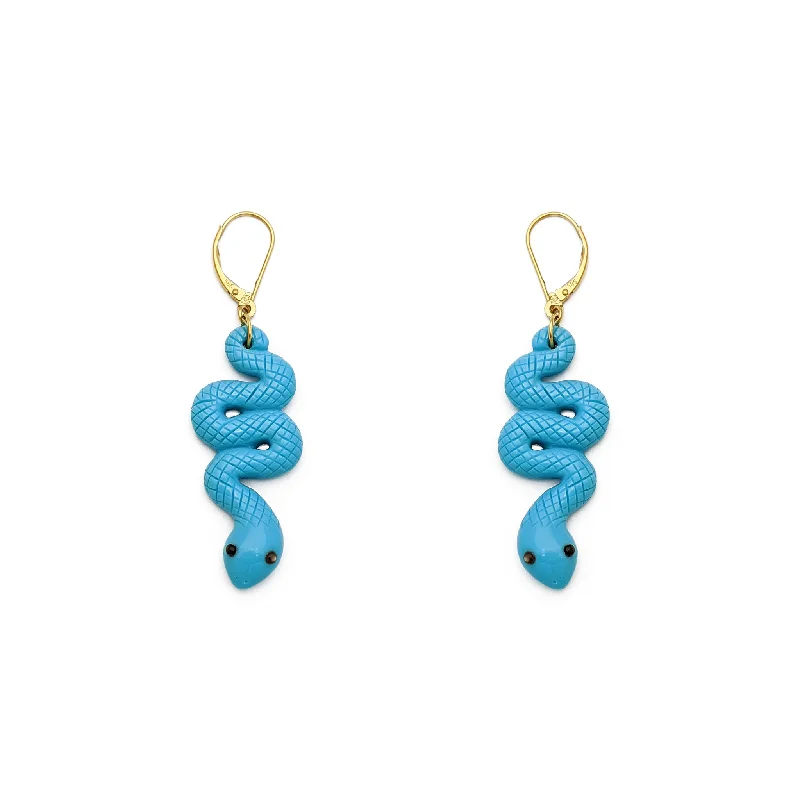 engagement earrings for women-Turquoise Snake Hanging Earrings (14K)