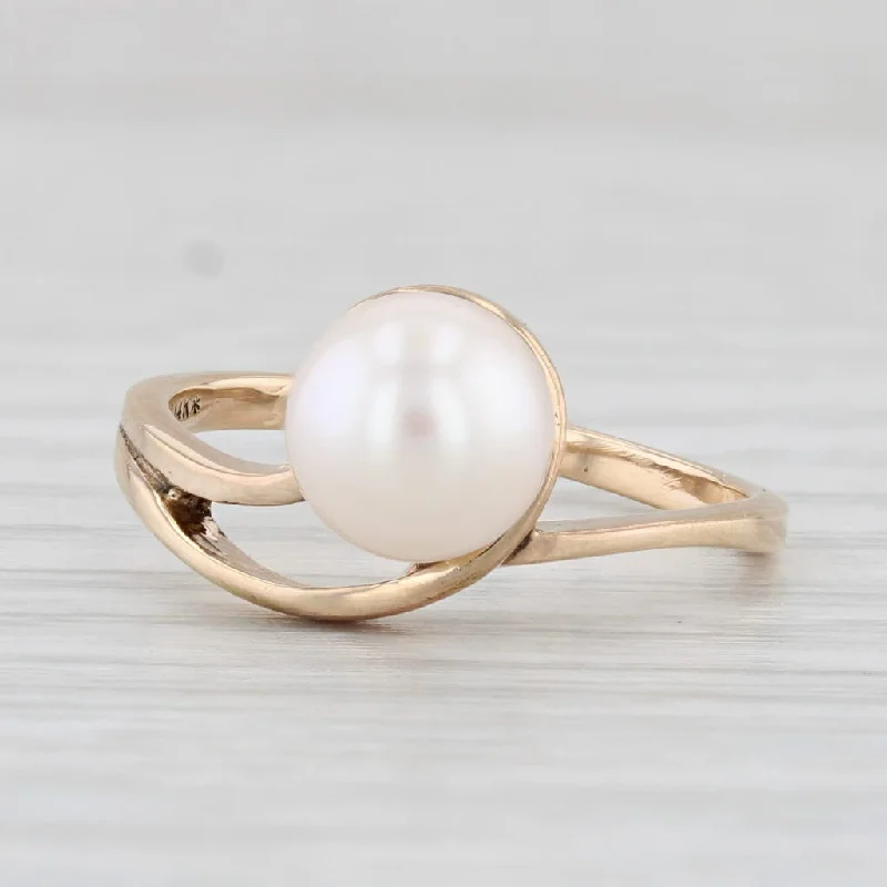 custom-designed engagement rings for women-Cultured Pearl Solitaire Ring 14k Yellow Gold Size 5.75