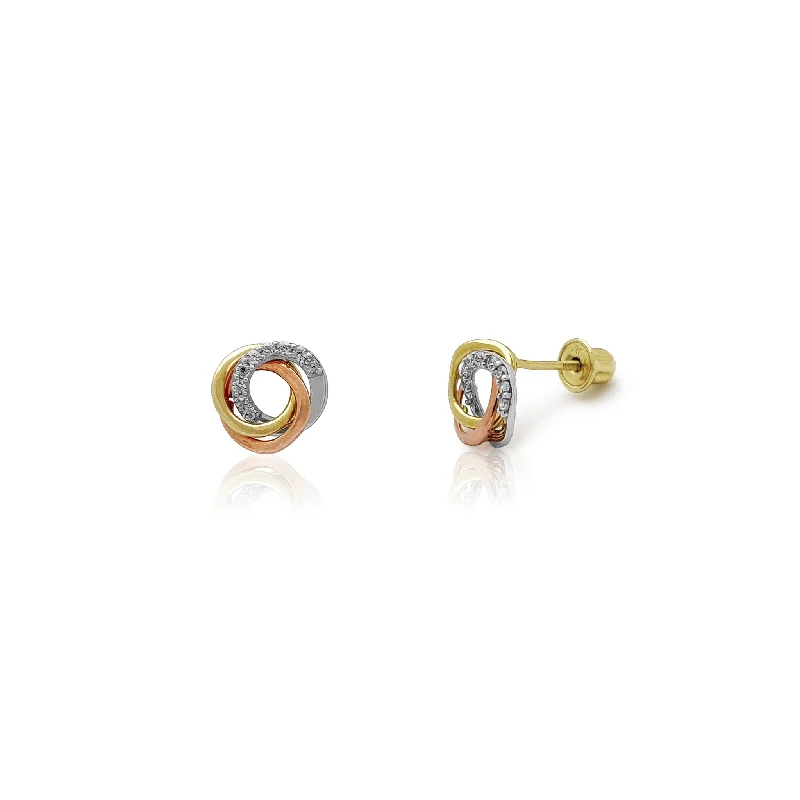 vintage earrings for women-Tri-Color Love Knot Stud Earrings (14K)