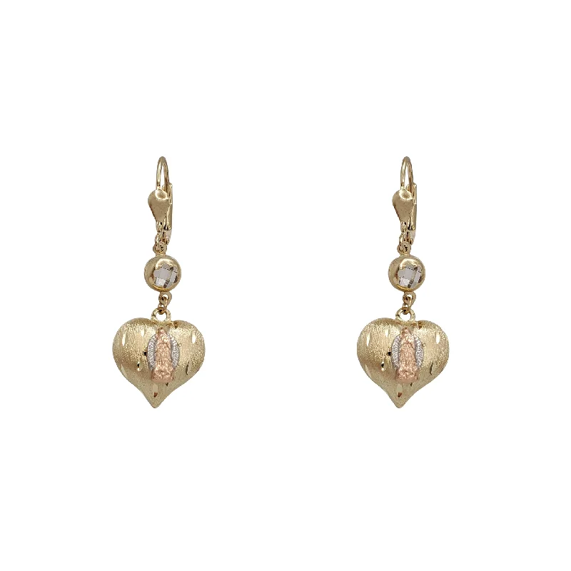 crystal stud earrings for women-Tricolor Virgin Mary Heart Dangling Earrings (14K)