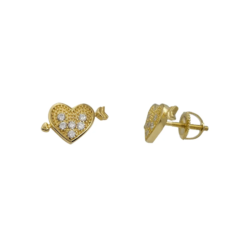 modern earrings for women-Zirconia Heart & Arrow Yellow Stud Earrings (Silver)