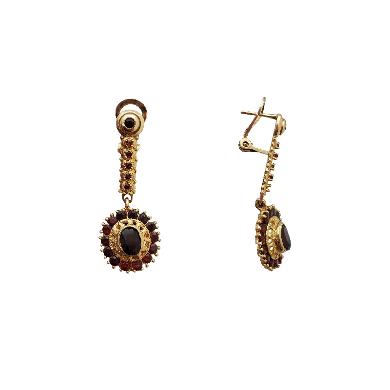 small hoop earrings for women-Dangling Garnet Sundome Earrings (14K)