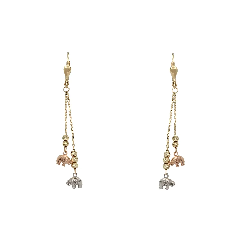 statement earrings for women-Tricolor Elephants Dangling Earrings (14K)