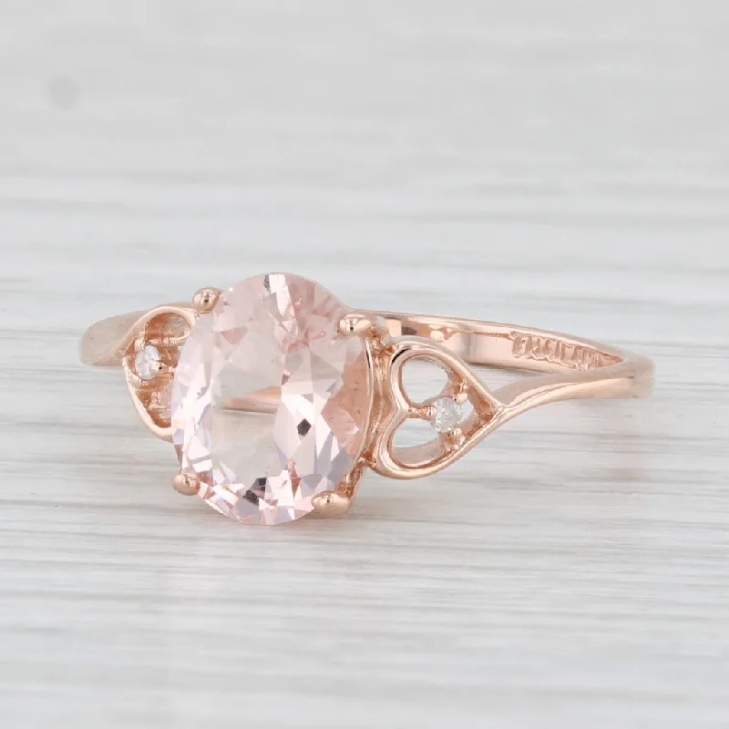 minimalist engagement rings for women-1.60ct Oval Morganite Solitaire Ring 10k Rose Gold Size 8 Heart Accents