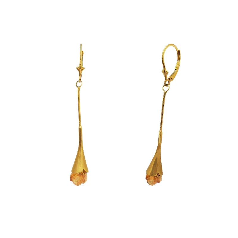 heart-shaped earrings for women-Long Drop Citrine Bulb Earrings (14K)