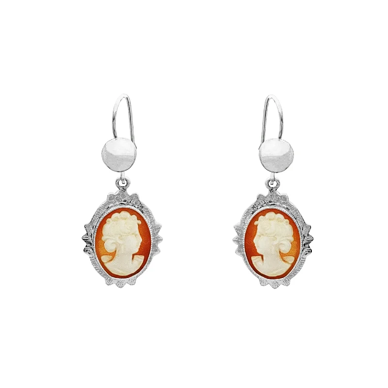 oval earrings for women-White Gold Yellow Cameo Hanging Earrings (14K)