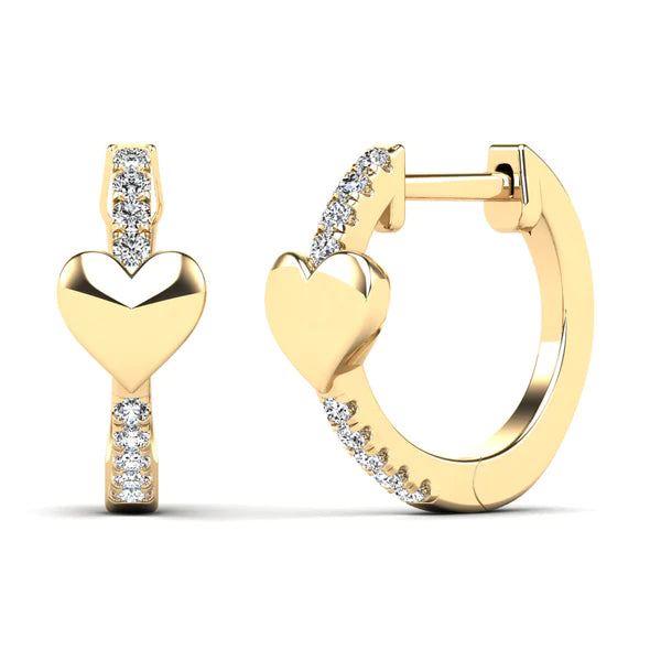 modern earrings for women-Diamond Heart Huggie Earring (14K)